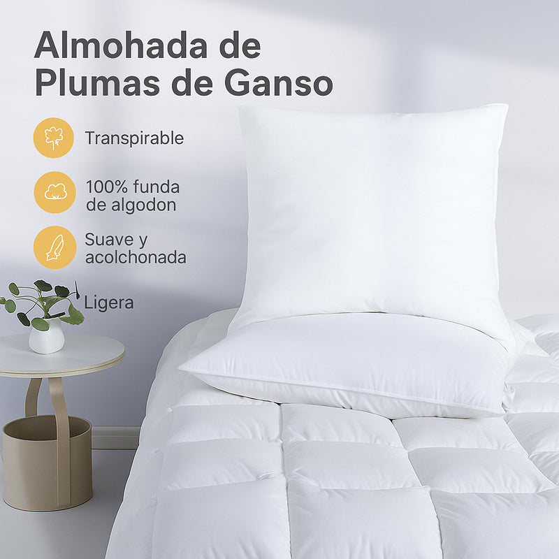 Almohada de Plumón 40x80 cm, Relleno Suave 550g