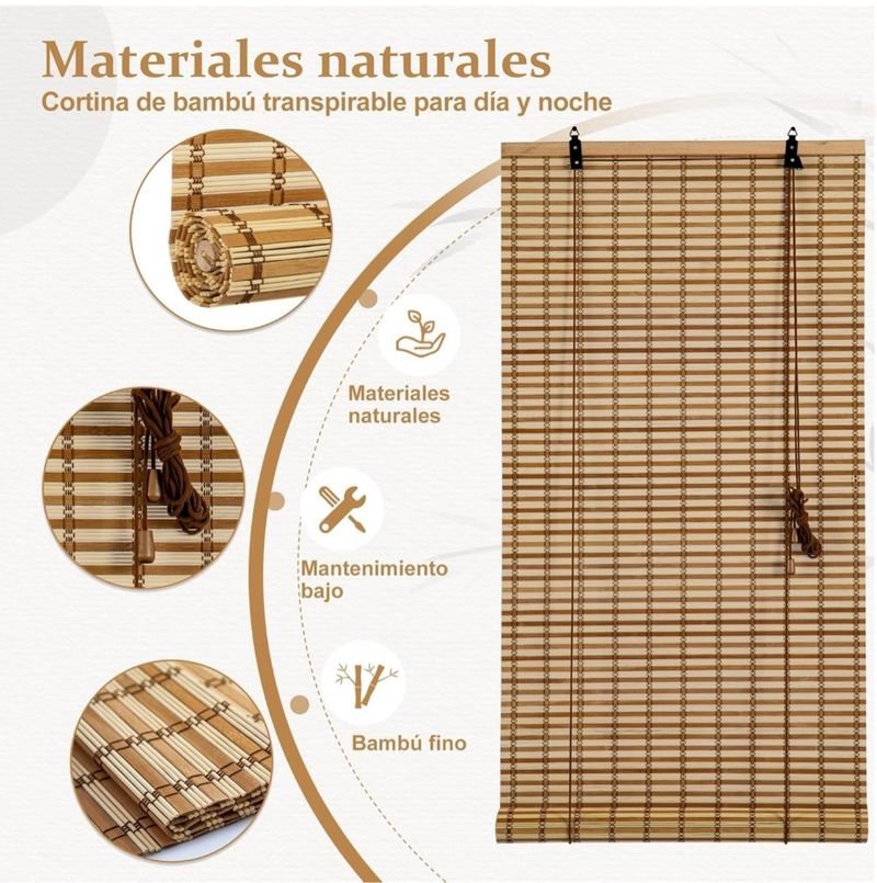 Estor de Bambú Enrollable 90x220 Protección Solar
