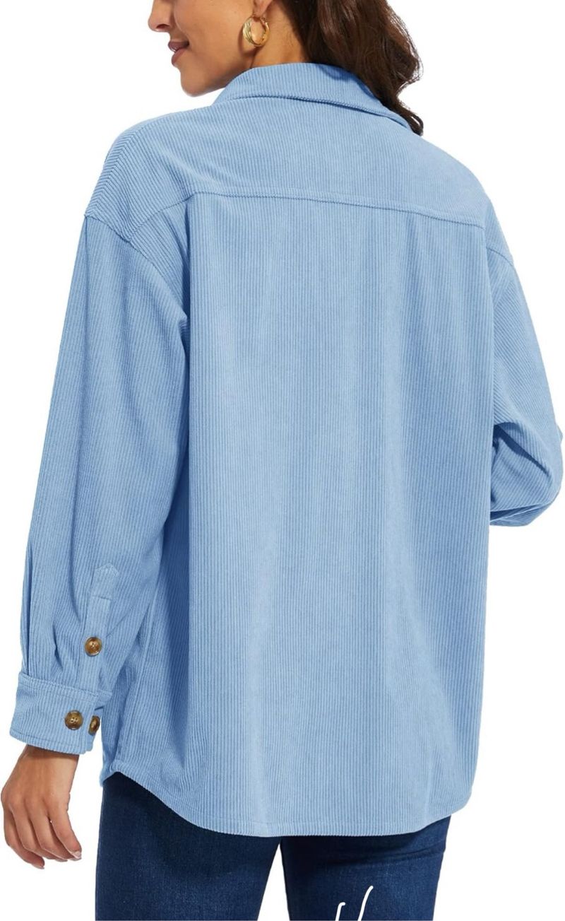 Camisa de Pana de Gran Tamaño para Mujer XL Azul