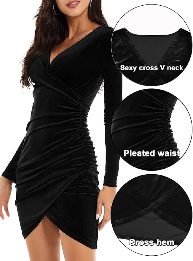 Vestido Elegante Terciopelo Escote en V Talla L