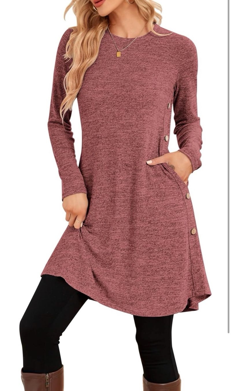Vestido Jersey de Invierno con Botones y Bolsillos