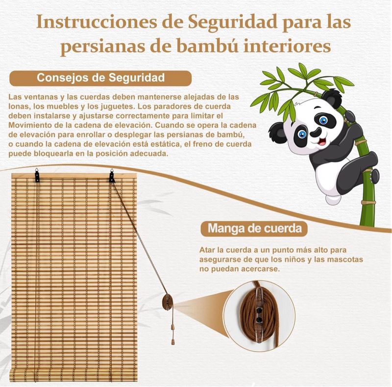 Estor de Bambú Enrollable 90x220 Protección Solar