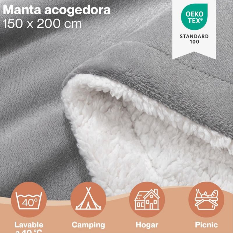 Manta Reversible Sherpa 150x200cm Gris
