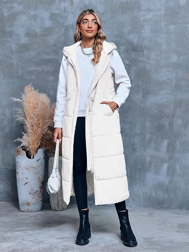 Chaleco Largo Acolchado con Capucha Talla M