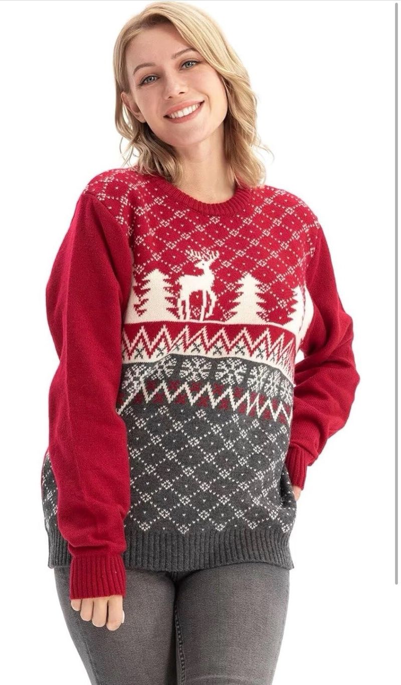 Suéter Navideño Unisex Rojo y Gris