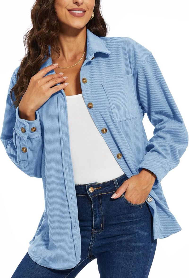 Camisa de Pana de Gran Tamaño para Mujer XL Azul