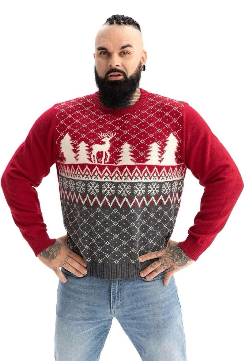 Suéter Navideño Unisex Rojo y Gris