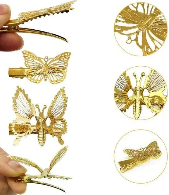 Set 12 Pinzas Mariposa Pelo Doradas