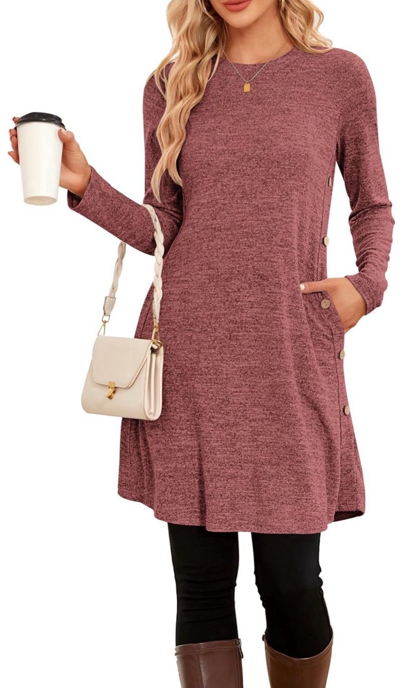 Vestido Jersey de Invierno con Botones y Bolsillos