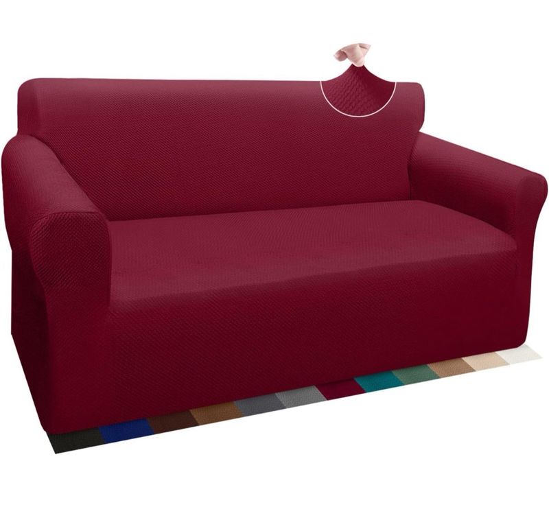 Funda de Sofá Gruesa y Elástica 3 Plazas Rojo Vino