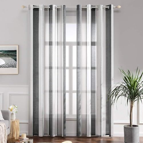 Cortinas Modernas Rayas Blanco y Gris - 2 Piezas