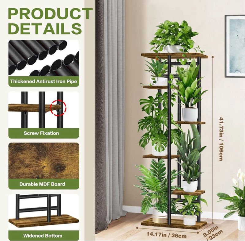 Estante de Plantas YOCOMEY, 6 Niveles, Negro