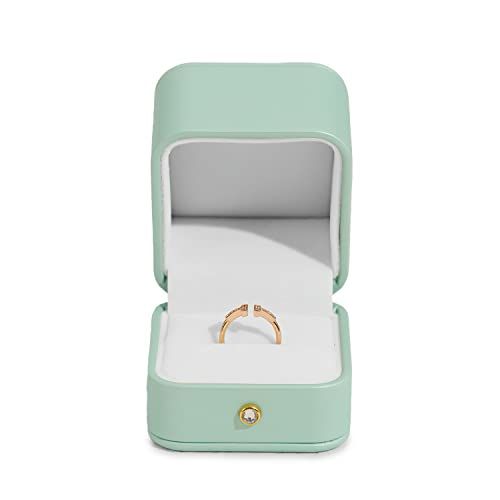 Elegante Caja de Anillo de Cuero Verde Menta