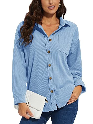 Camisa de Pana de Gran Tamaño para Mujer XL Azul