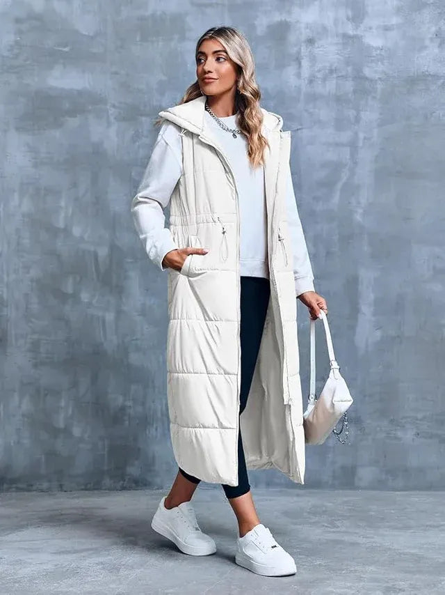 Chaleco Largo Acolchado con Capucha Talla M
