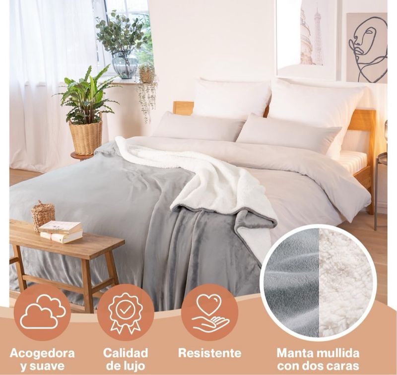 Manta Reversible Sherpa 150x200cm Gris