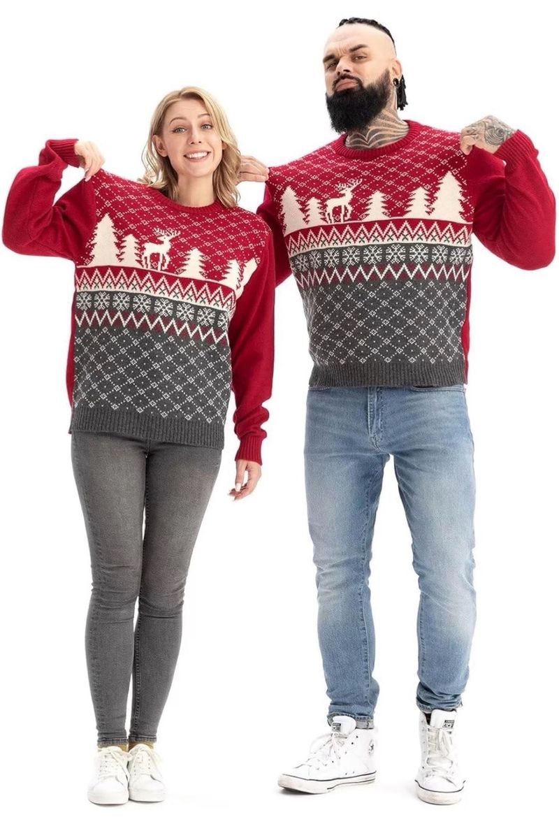 Suéter Navideño Unisex Rojo y Gris