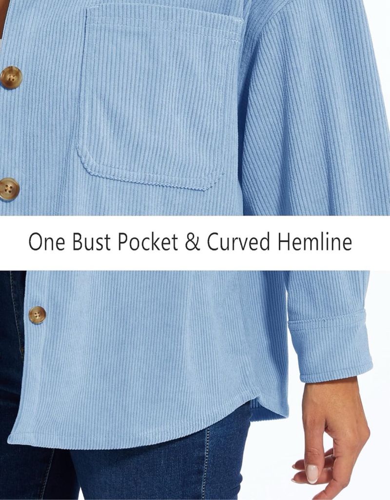 Camisa de Pana de Gran Tamaño para Mujer XL Azul