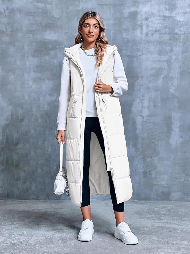 Chaleco Largo Acolchado con Capucha Talla M