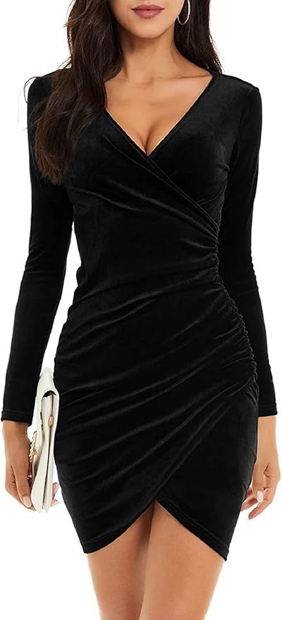 Vestido Elegante Terciopelo Escote en V Talla L