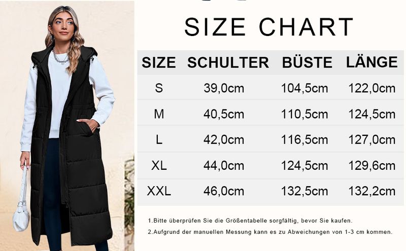 Chaleco Largo Acolchado con Capucha Talla M