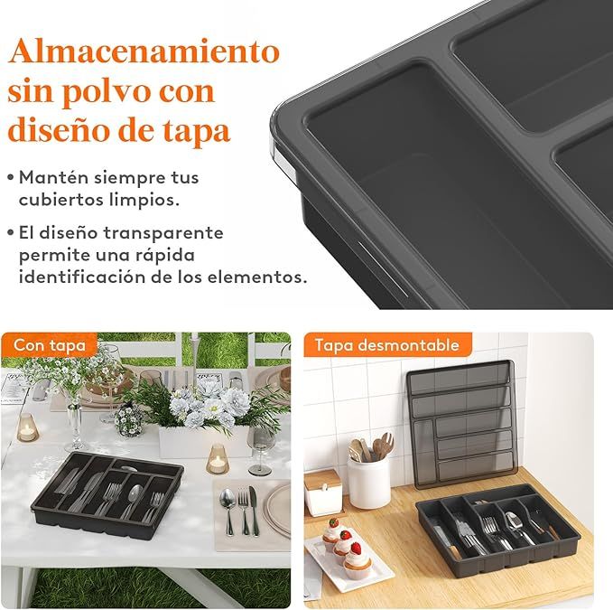 2*Organizador Cubiertos con Tapa 6 Compartimentos