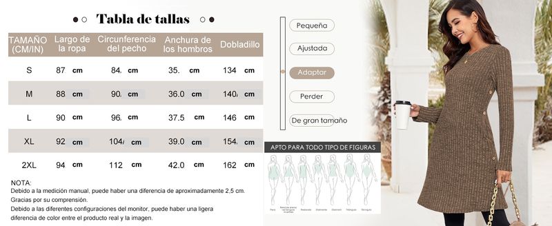Vestido elegante manga larga con botones Talla M