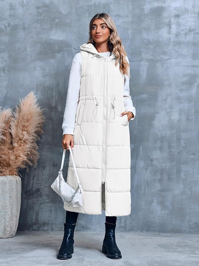 Chaleco Largo Acolchado con Capucha Talla M