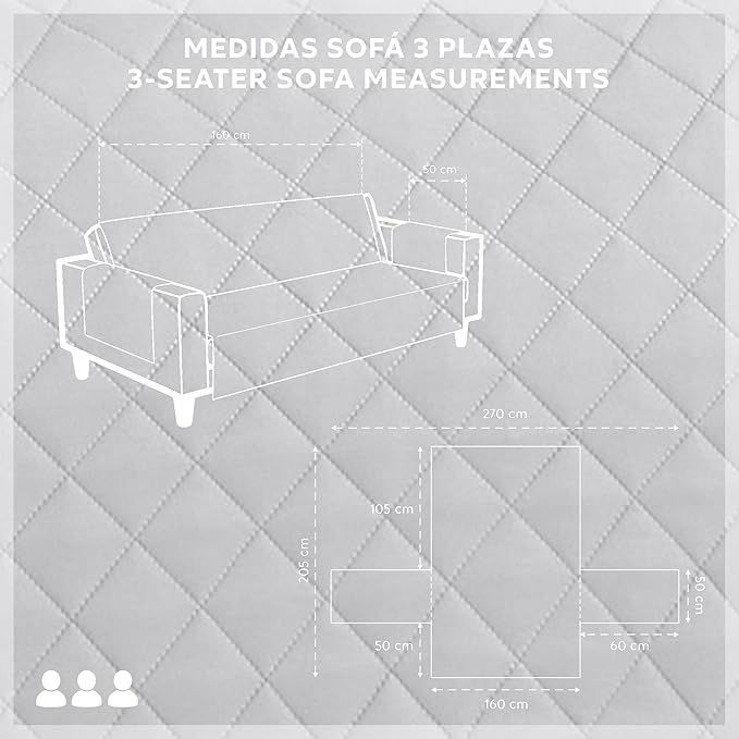 Funda Cubre Sofá Malu 3 Plazas - Gris Claro