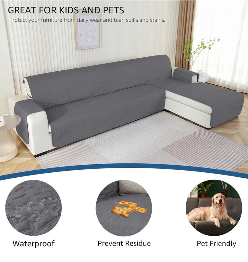 Funda Sofa Chaise Long 3 Plazas Impermeable Gris