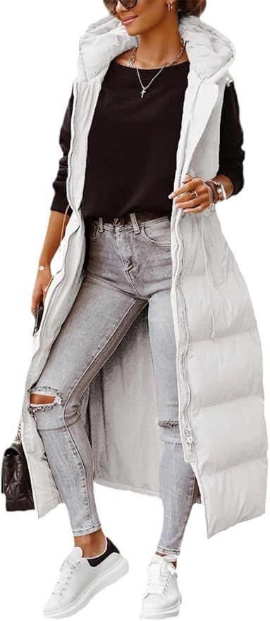 Chaleco Largo Acolchado con Capucha Talla M